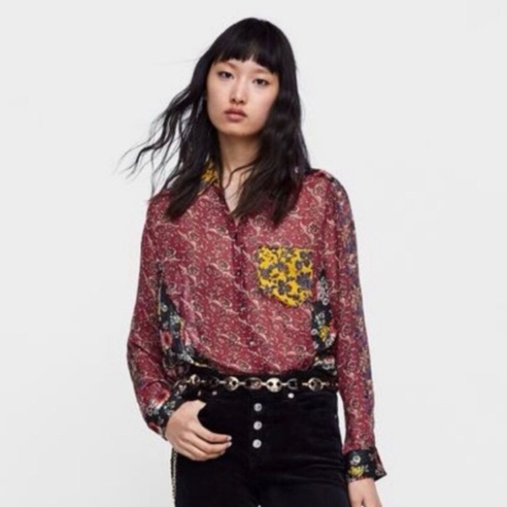Floral Print Sheer Blouse